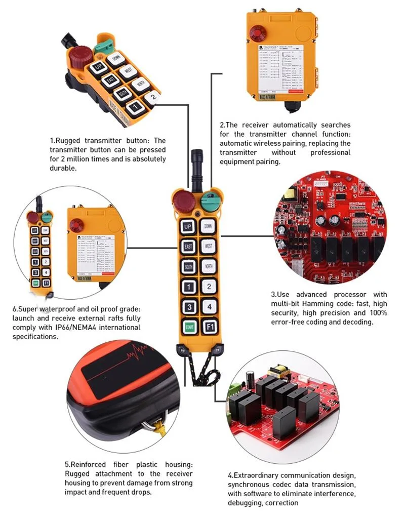 12 Button Two Speed Overhead Crane Industrial Radio Remote Control for Tower Crane F24-12D